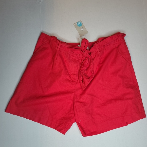 Boden paperbag waist linen cotton shorts NWT red - Picture 4 of 4